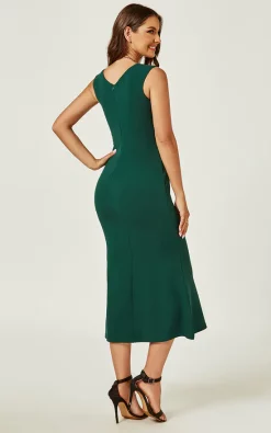 Bardot Pleated Midi Dress In Dark Green 9 Bardot Pleated Midi Dress In Dark Green -UK Skirt Sales 2023 0G1A1722