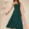 Polka Dot Button Down Strappy Maxi Dress In Dark Green 2 Polka Dot Button Down Strappy Maxi Dress In Dark Green -UK Skirt Sales 2023 0G1A294455