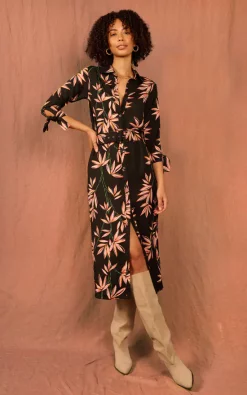 Alva Midi Shirt Dress In Bamboo Black Base