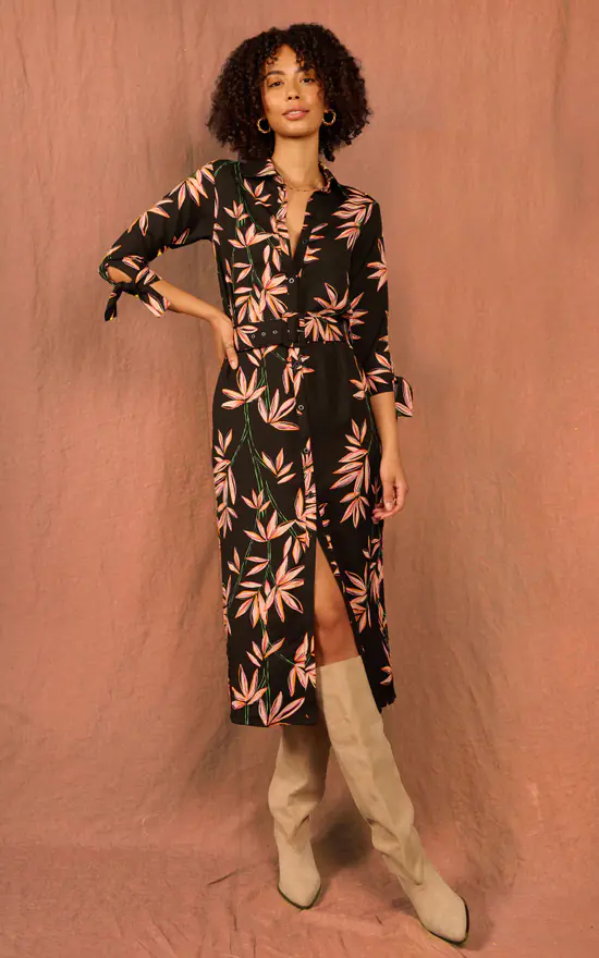 Alva Midi Shirt Dress In Bamboo Black Base 3 Alva Midi Shirt Dress In Bamboo Black Base