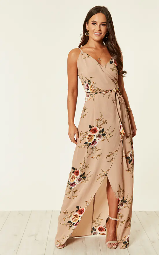 Mia Floral Wrap Maxi Beige 2 Mia Floral Wrap Maxi Beige