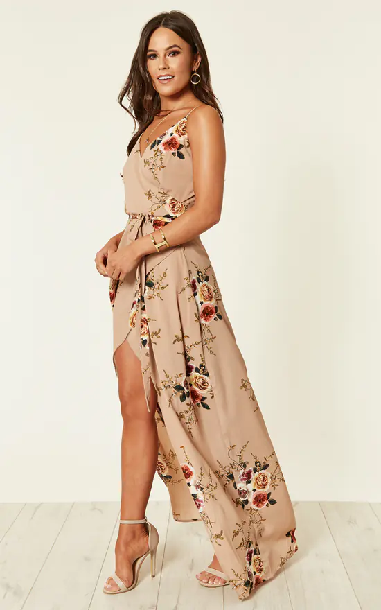 Mia Floral Wrap Maxi Beige 4 Mia Floral Wrap Maxi Beige - Image 3
