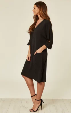 Black Relaxed Fit Split Sleeve Midi Dress -UK Skirt Sales 2023 2018 04 25 Ella Naomi DivineGrace32497