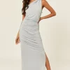 Angelina Dove Grey One Shoulder Maxi Bridesmaid Dress