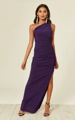 Angelina Purple One Shoulder Maxi Bridesmaid Dress