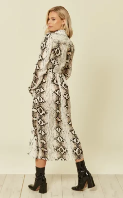 Snake Print Side Split Long Sleeve Midi Shirt Dress -UK Skirt Sales 2023 2018 10 22 Jen Sasha Danna133520