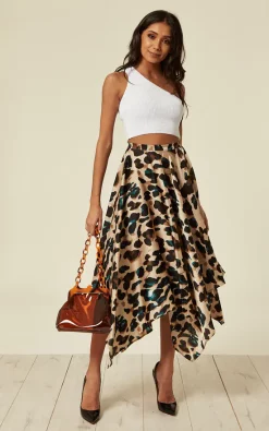 Satin Green Leopard Pleated Asymmetrical Midi Skirt -UK Skirt Sales 2023 2019 02 06 Jen Shree D.Anna0748