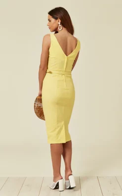 Ines Belted Low Back Midi Pencil Dress In Yellow 7 Ines Belted Low Back Midi Pencil Dress In Yellow -UK Skirt Sales 2023 2019 02 22 Tom Naomi Collectif8457