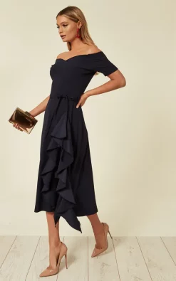 Exclusive Bardot Off Shoulder Frill Midi Dress Navy 6 Exclusive Bardot Off Shoulder Frill Midi Dress Navy -UK Skirt Sales 2023 2019 04 03 Ella Chynna FeverFish15106