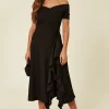Exclusive Bardot Off Shoulder Frill Midi Dress Black -UK Skirt Sales 2023 2019 04 03 Ella Naomi FeverFish14985