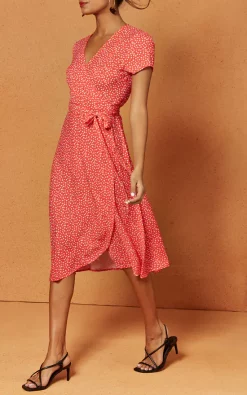 Penelope Wrap Midi Dress In Red Ditsy Print -UK Skirt Sales 2023 2019 06 10 Jen Shree CharlieHoliday7070