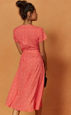 Penelope Wrap Midi Dress In Red Ditsy Print -UK Skirt Sales 2023 2019 06 10 Jen Shree CharlieHoliday7097
