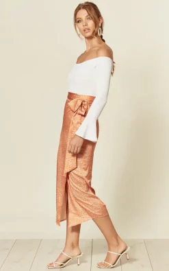 Satin Midi Wrap Skirt In Orange/Gold Leopard Print -UK Skirt Sales 2023 2019 09 18 Susie Tia Danna123437