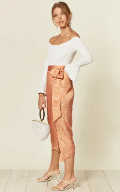 Satin Midi Wrap Skirt In Orange/Gold Leopard Print -UK Skirt Sales 2023 2019 09 18 Susie Tia Danna123439