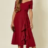 Exclusive Bardot Off Shoulder Frill Midi Dress In Burgundy -UK Skirt Sales 2023 2019 09 25 Jen Naomi FeverFish133316