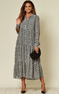 Grey Snake Print Maxi Smock Dress
