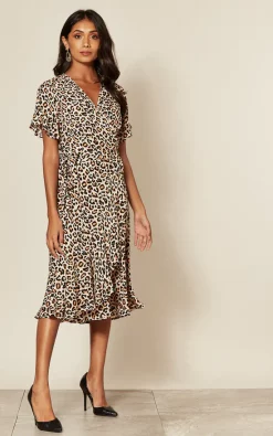 Short Sleeve Wrap Midi Dress In Leopard Print -UK Skirt Sales 2023 2019 11 25 Jen Shree AngelEye248594