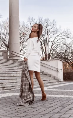 Ecru Off Shoulder Midi Dress With Long Sleeves 9 Ecru Off Shoulder Midi Dress With Long Sleeves -UK Skirt Sales 2023 20200108 104743