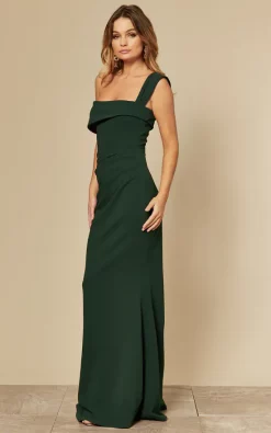 Emerald Green Off The Shoulder Maxi Dress With Pleated Waist -UK Skirt Sales 2023 2020 03 13 Tom Chynna Goddiva 0604