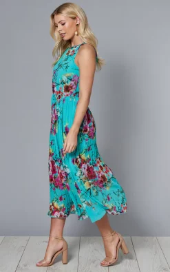Eshal Keyhole Tie Neck Pleated Floral Midi Dress -UK Skirt Sales 2023 2020 03 16 Jen Sasha BlueVanilla3676