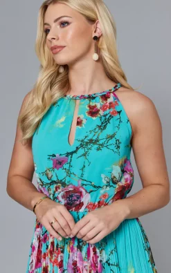Eshal Keyhole Tie Neck Pleated Floral Midi Dress -UK Skirt Sales 2023 2020 03 16 Jen Sasha BlueVanilla3688