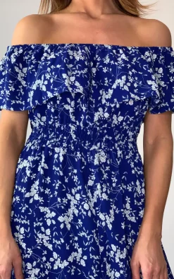 Blue And White Flower Bardot High Low Maxi Dress -UK Skirt Sales 2023 2020 04 01 Megan Naomi Mela37