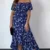 Blue And White Flower Bardot High Low Maxi Dress -UK Skirt Sales 2023 2020 04 01 Megan Naomi Mela38