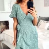 ONLY Short Sleeve Wrap Dress With Frill Hem In Green With Black Spot -UK Skirt Sales 2023 2020 05 12 Megan Naomi Only1