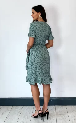 ONLY Short Sleeve Wrap Dress With Frill Hem In Green With Black Spot 9 ONLY Short Sleeve Wrap Dress With Frill Hem In Green With Black Spot -UK Skirt Sales 2023 2020 05 12 Megan Naomi Only5