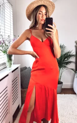 Bardot Deanna Strappy Midi Dress In Red -UK Skirt Sales 2023 2020 07 16 Megan Cara Bardot51