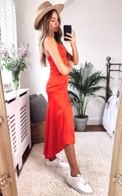 Bardot Deanna Strappy Midi Dress In Red -UK Skirt Sales 2023 2020 07 16 Megan Cara Bardot52