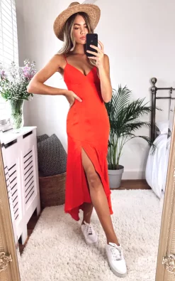 Bardot Deanna Strappy Midi Dress In Red