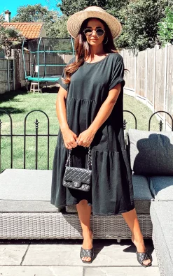 Diana Tiered Midi Smock Dress In Black -UK Skirt Sales 2023 2020 08 01 Megan Naomi BlueVanilla6