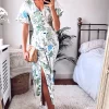 V Neck Botanical Leaf Print Maxi Dress With Smock Waist -UK Skirt Sales 2023 2020 08 17 Megan Cara Danna52