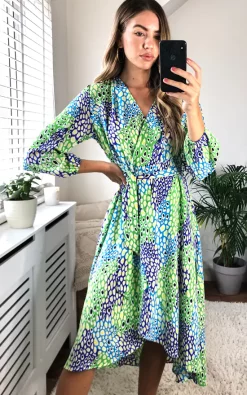 Plunge Neck Leopard Print Wrap Midi Dress In Green/Blue And Green 9 Plunge Neck Leopard Print Wrap Midi Dress In Green/Blue And Green -UK Skirt Sales 2023 2020 09 10 Megan Cara D.anna14