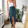 Abstract Print Wrap Skirt In Emerald Green -UK Skirt Sales 2023 2020 09 21 Megan Cara Danna72