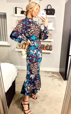 Multi Print Long Chiffon High Neck Tea Dress -UK Skirt Sales 2023 2021 01 15 Megan Sasha Angeleye40