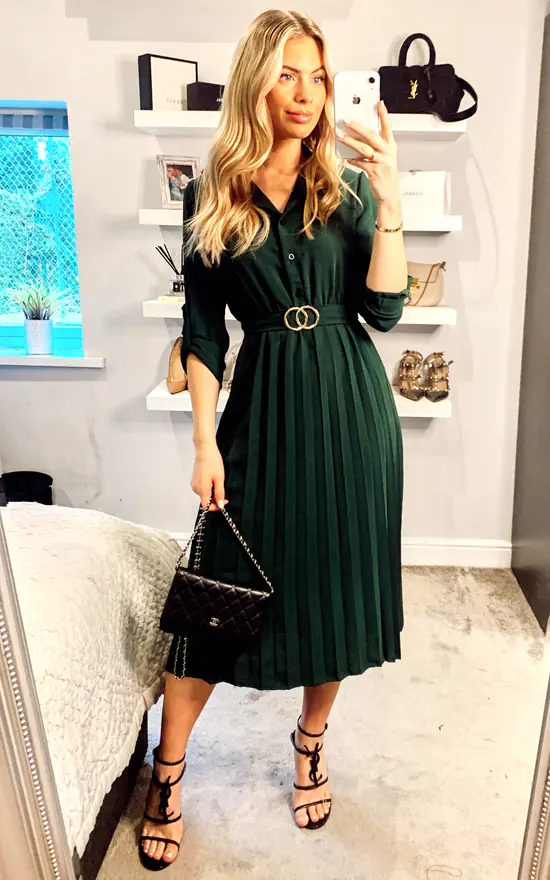Belted Shirt Midi Dress In Green 3 Belted Shirt Midi Dress In Green