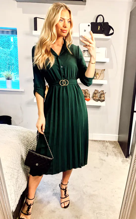 Belted Shirt Midi Dress In Green 6 Belted Shirt Midi Dress In Green - Image 4