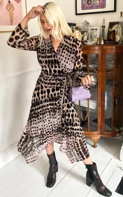 Religion West Handkerchief Hem Wrap Dress In Nude Animal Print -UK Skirt Sales 2023 2021 02 12 Megan Kasia Religion20