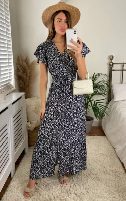 Belted Floral Maxi Dress In Black -UK Skirt Sales 2023 2021 03 09 Megan Cara KurtMuller76