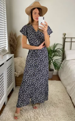 Belted Floral Maxi Dress In Black -UK Skirt Sales 2023 2021 03 09 Megan Cara KurtMuller79