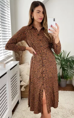 Dana Leopard Print Shirt Dress With Belt Tan -UK Skirt Sales 2023 2021 03 18 Megan Cara Slaytwins4