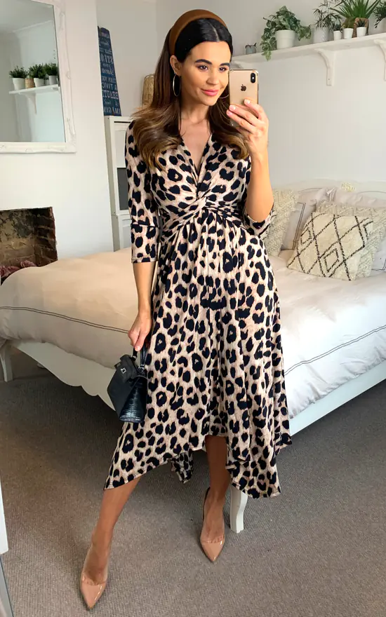 Jolie Moi Knot Front Hanky Hem Dress, Pink Animal 3 Jolie Moi Knot Front Hanky Hem Dress, Pink Animal