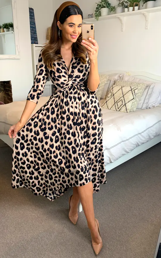 Jolie Moi Knot Front Hanky Hem Dress, Pink Animal 6 Jolie Moi Knot Front Hanky Hem Dress, Pink Animal - Image 4