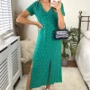 Winnie Animal V Neck Midi Dress In Green And Black
