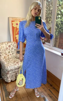 Blue And White Ditsy Esme Midi Dress -UK Skirt Sales 2023 2021 03 26 Megan Kasia NobodysChild1