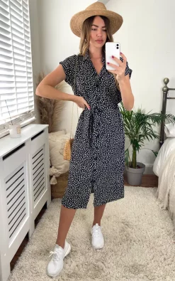 ONLY Midi Shirt Dress In Black Ditsy Print