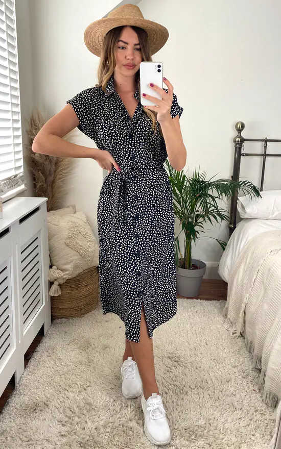 ONLY Midi Shirt Dress In Black Ditsy Print 4 ONLY Midi Shirt Dress In Black Ditsy Print - Image 2