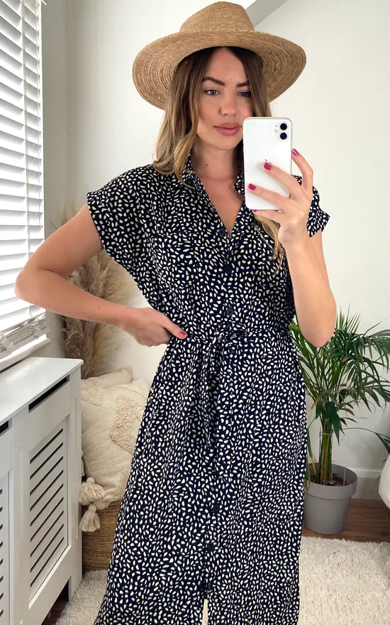 ONLY Midi Shirt Dress In Black Ditsy Print 6 ONLY Midi Shirt Dress In Black Ditsy Print - Image 4